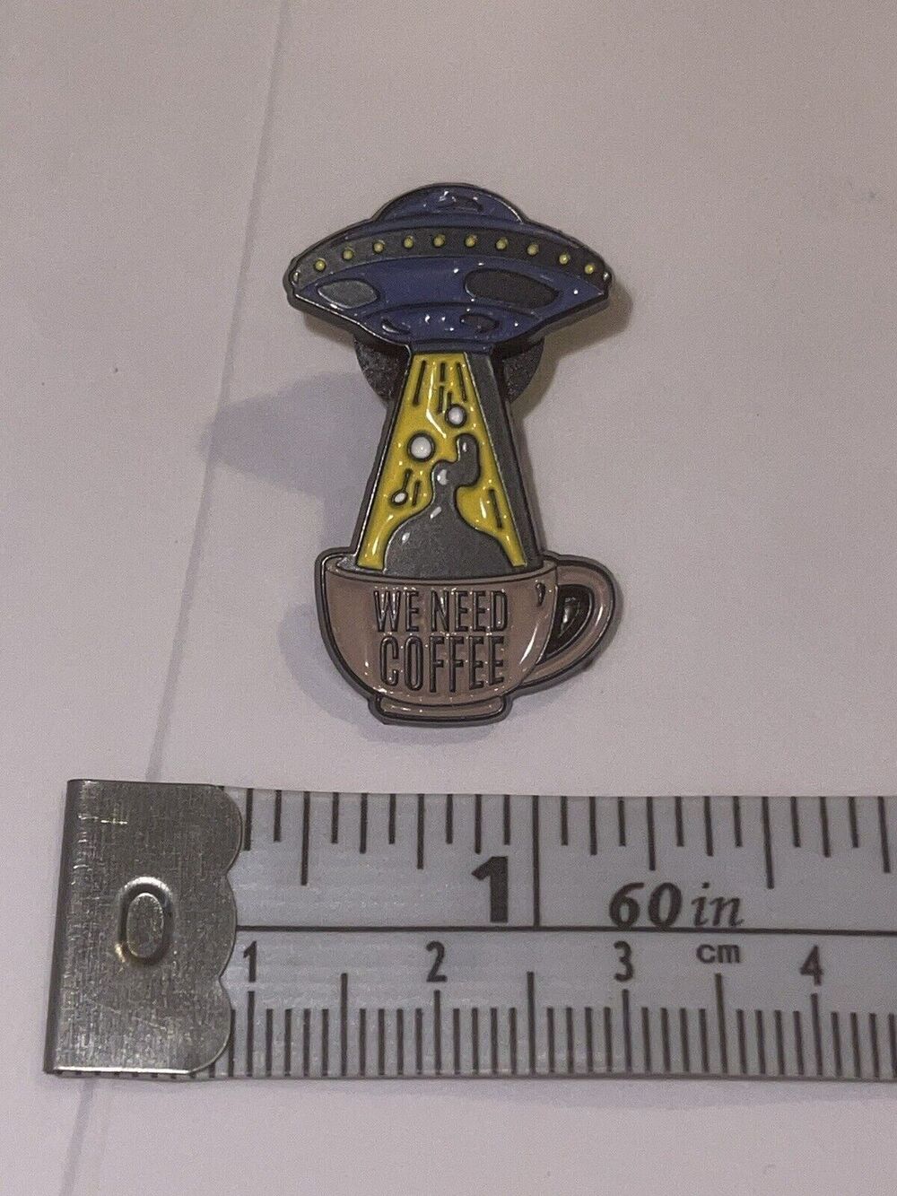 Alien Spaceship Coffee Cup We Need Coffee Now Pin Brooch